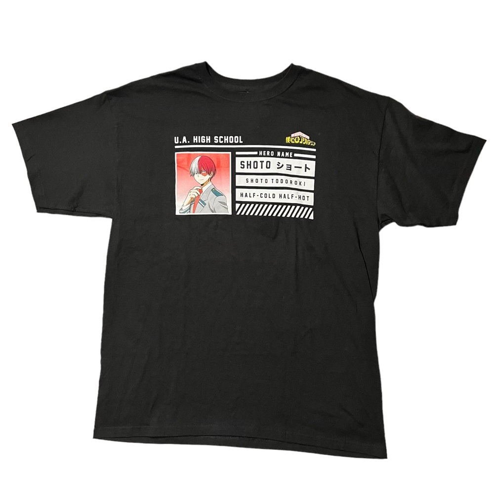 My Hero Academia Shoto Todoroki Graphic Character T-Shirt Black Top Size XL